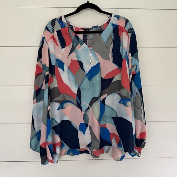 Zac & Rachel Women’s 3X Multicolored Plus Size Patterned Blouse Office Core Care - Picture 1 of 5